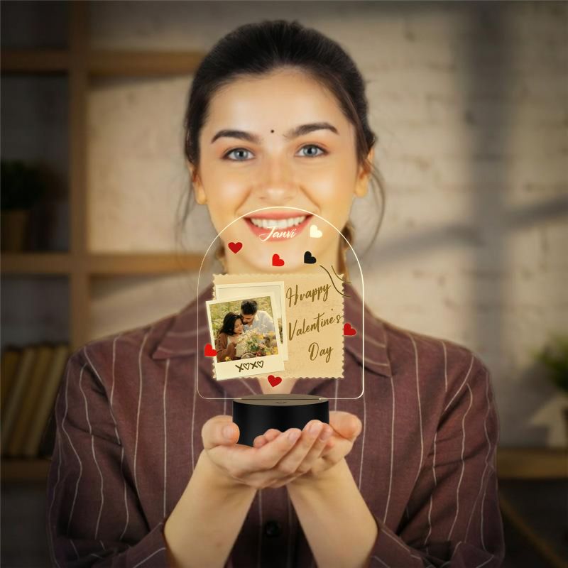 Personalized Happy Valentines Day LED Night Lamp with Warm White Light Valentines Day Gift for Boyfriend, Girlfriend, Husband Wife